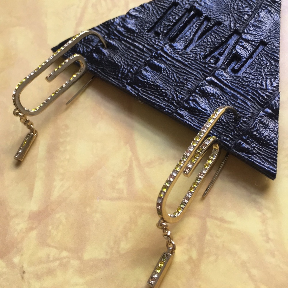 Yellow Jeweled Paper Clip Earrings